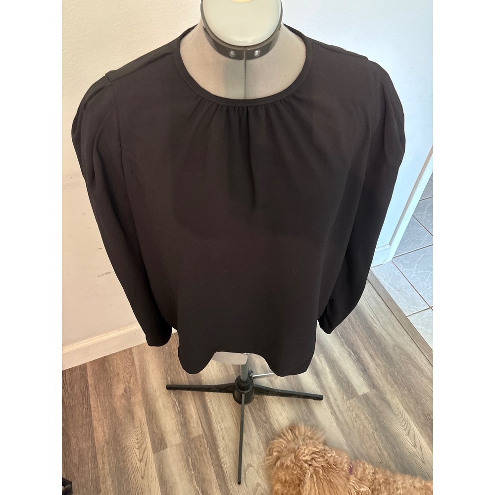 Express Blouse Women XL Black Excellent Puff Shoulder Open Back Cotton Top